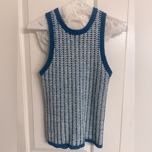 Ann Taylor Blue and White Knit Tank Top Size XXSP